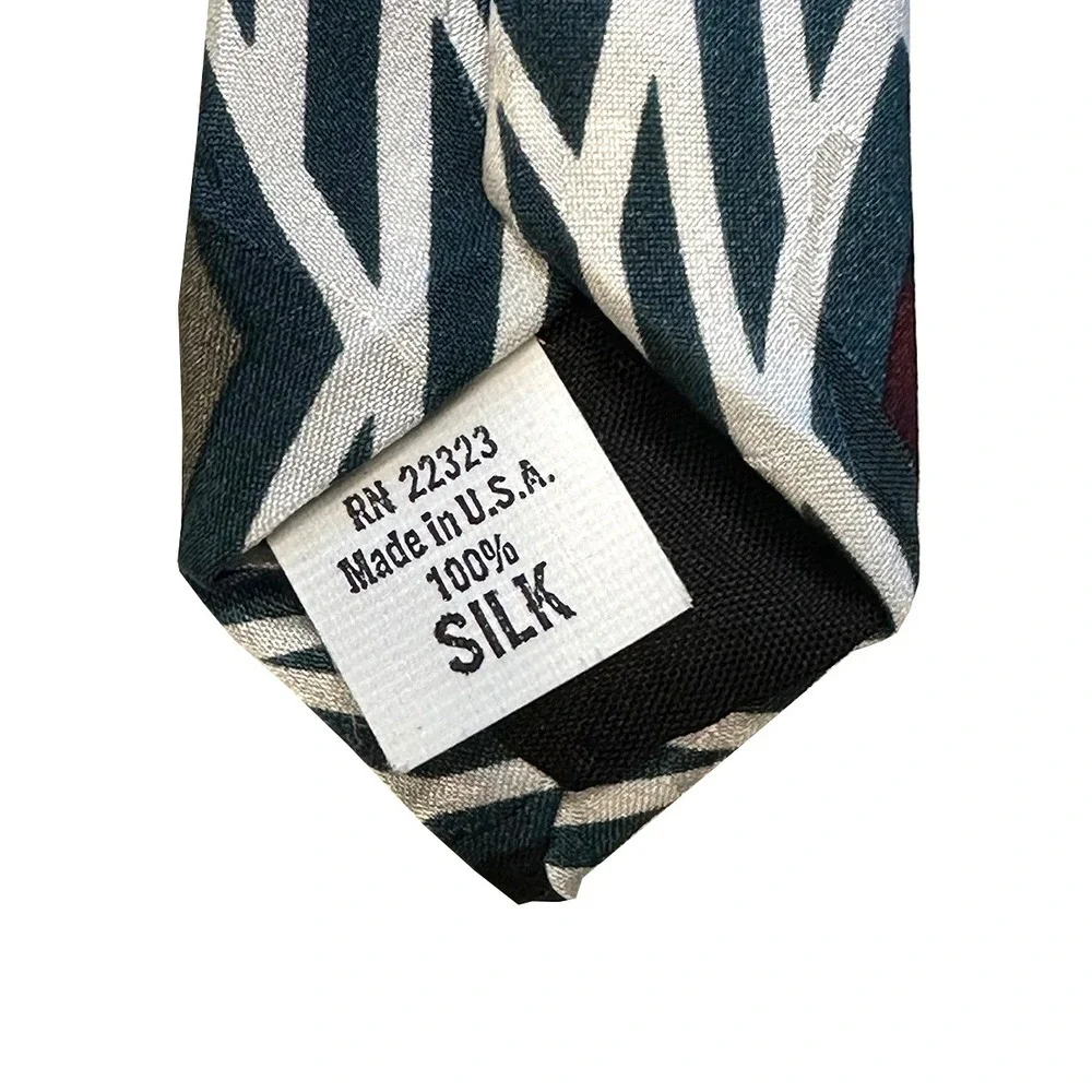 INDEX Vintage Men's Diamond Geo Pattern Silk‎ Tie • white, blue, multicolor